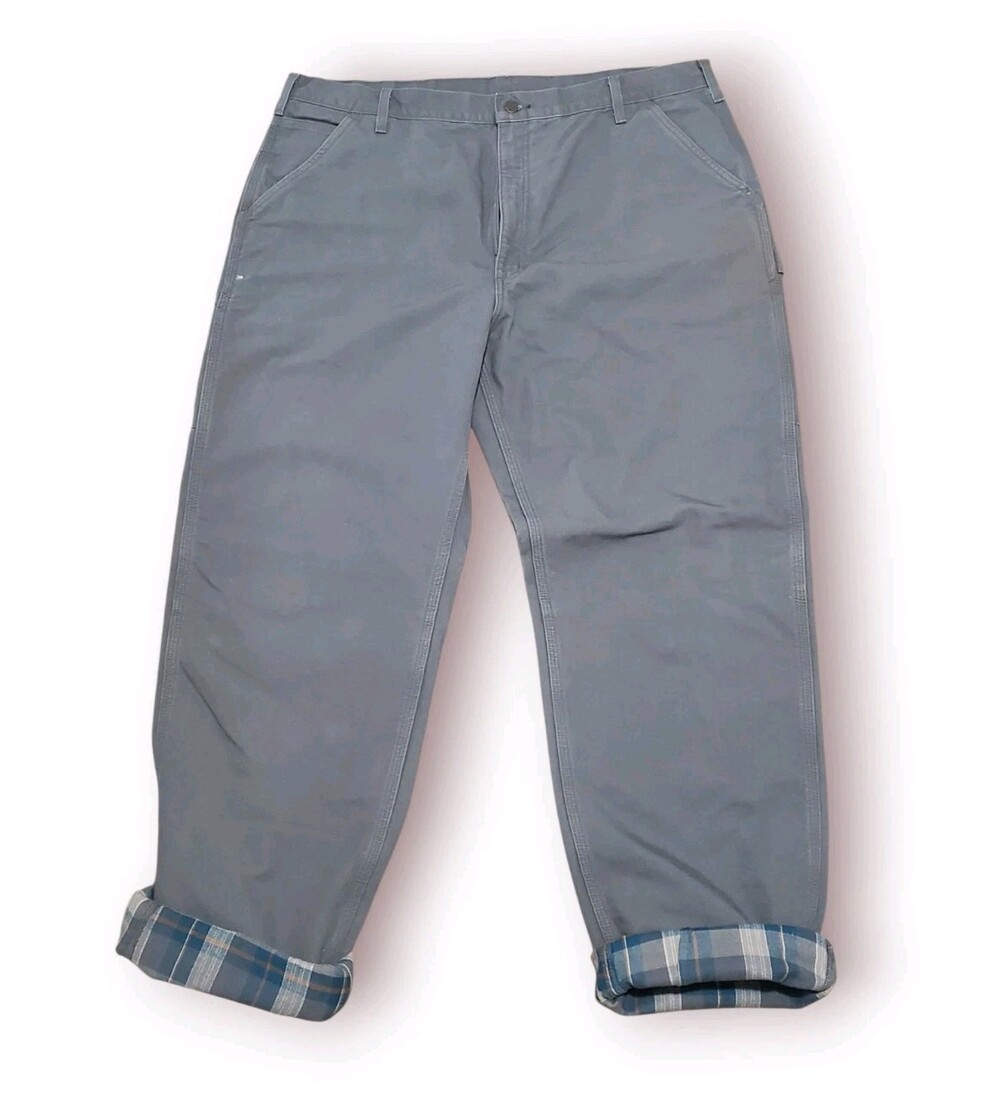 Carhartt Pants Flannel Lined Grey Carpenter Jeans B111 GVL Workwear 42x34